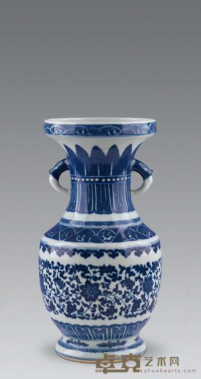 清道光 青花缠枝纹双耳瓶 高38.5cm；口径18cm；底径15cm